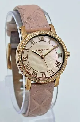 Women's MICHAEL KORS Rose Gold Tone Pink Leather Petite Norie Crystals MK2683 • $34.99