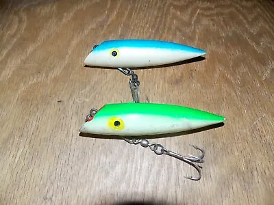 2 RARE Vtg Grizzly Canadian Plug Lures Blue & Grn Cream LURES GLOW 4.75   3/24 • $22.80