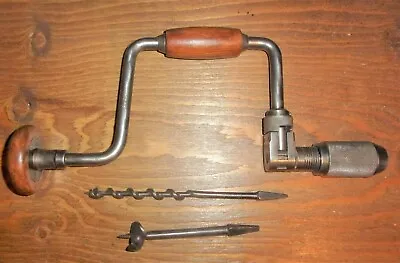 Vintage Stanley No. 144 Hand Drill + Gilpins Cannock Vintage Auger Drill Bits • £24.99