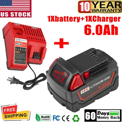 For Milwaukee 18 Volt For M18 6.0Ah Lithium-Ion 48-11-1860 Battery + Charger NEW • $45.99