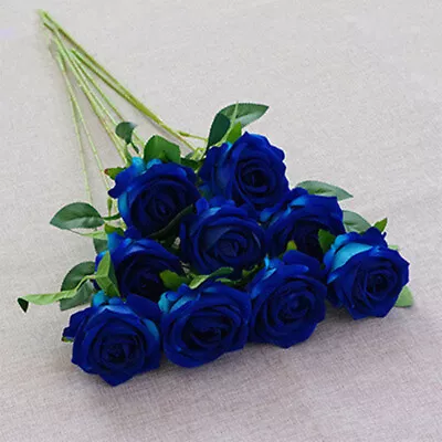 10X Artificial Single Rose Bud With Stem Silk Flowers Fake Bouquet Wedding Party • £9.99