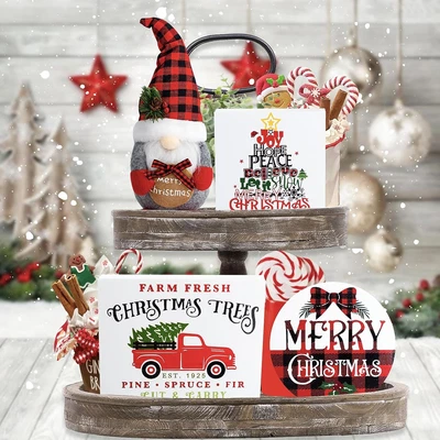 $21.89 • Buy Christmas Decor - Christmas Decorations Indoor, 3 Merry Christmas Wood Signs Wit