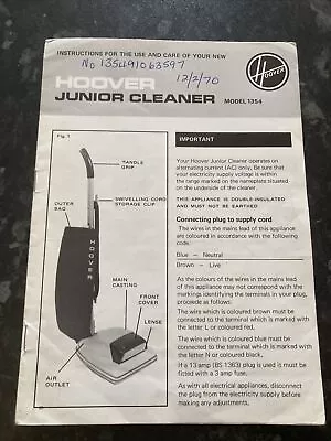 Rare Hoover Junior Cleaner Model 1354 (1970) Brochure • £25