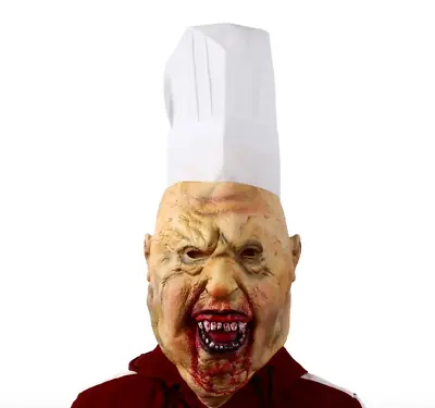Evil Butcher Mask & Hat Adult Halloween Deluxe Latex Scary Killer Zombie Chef • £22.99