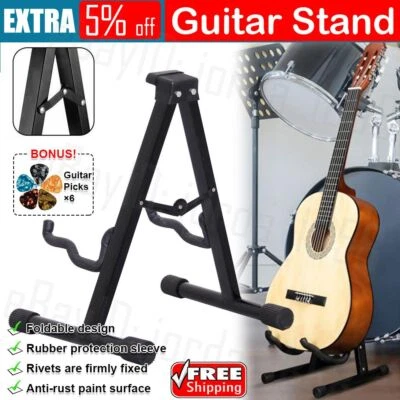 $12.99 • Buy Folding Guitar Stand Bass Tripod Electric Acoustic Floor Holder Rack Foldable