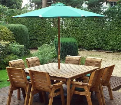 8 Person Wooden Seat Chairs Seater Garden Wood Table Parasol Set Large Furniture • £1249.99