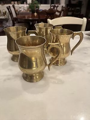 Brass Tankard Mug  With Handle Set Of 4 Made In India 14oz • $14.95