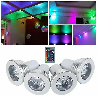 £14.44 • Buy 4x GU10 4W 16 Color Changing RGB Dimmable LED Light Bulbs Lamp RC Remote Spot