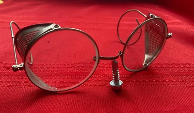 $14.95 • Buy VTG Antique Safety Goggles Eyeglasses W/ Metal Shields Steampunk Dieselpunk USA