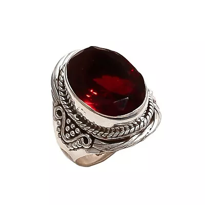925 Sterling Silver Vintage Women Jewelry Mozambique Garnet Cut Gemstone Ring • $16.16