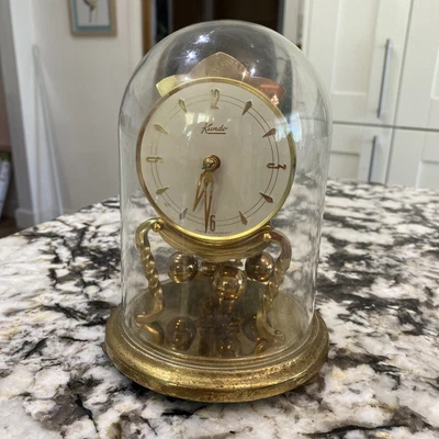 £28 • Buy Vintage German Anniversary Mantle Clock With Mechanical Movement And Glass Dome 