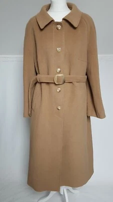 $96.42 • Buy Austrian Vintage Camel Hair Wool Blend Beige Belted Long Coat  Size M
