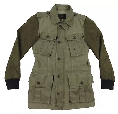 J Crew Boyfriend Fatigue Cargo Utility Quilted Green Full Button Coat Jacket XS • $39.99