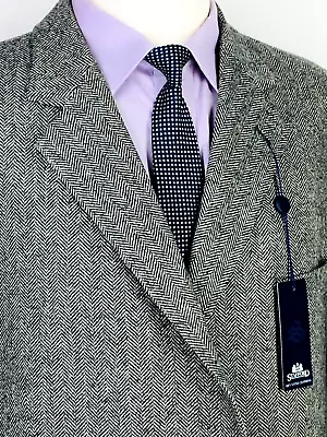 NWT 48L Stafford Mens 2 Bttn Pure Wool Blazer Sport Coat Pencil Gray Herringbone • $78.95