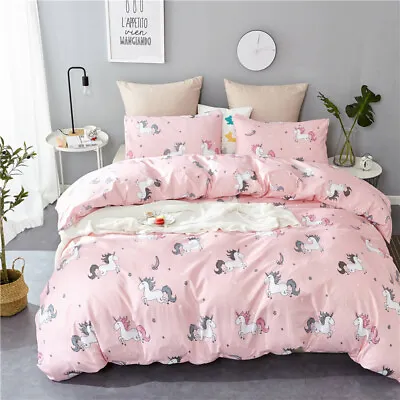 $28 • Buy Pink Unicorn Doona/Duvet/Quilt Cover Set Single Double Queen Size Bed Pillowcase