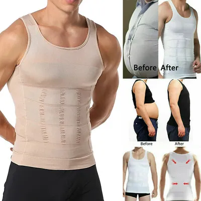MENS SLIMMING VEST Body Shaper Compression Shirt Waist Tummy Control Underwear • £13.99