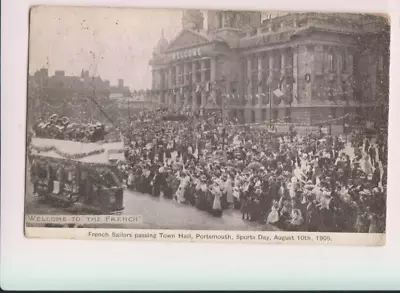 Portsmouth Hampshire French Sailors Passing Town Hall 1905 Printed Postcard • £1.95