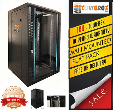 18U  Wall Rack 19 INCH 600 (W) X 590 (D) X 1000 (H)  Flat Pack Data Cabinet  • £201.25