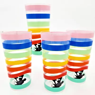 Disney Plastic Tumbler/Cup Set Of 4 Mickey Mouse Icon Rainbow Striped • $8.90