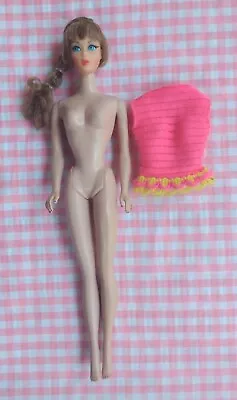 1960s Mattel Talking Barbie Light Brunette Fashion Doll Pink Knit Top Mute • $69.50