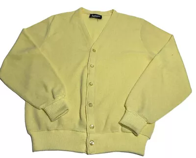 Vintage Jantzen Mens Palm Beach Golf Cardigan Sweater Yellow Large VNeck USA L • $17.99