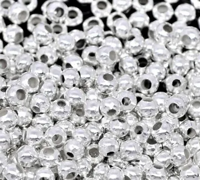 £1.95 • Buy Silver Plated Round Ball Smooth Spacer Beads Choose 2.5mm,3mm,4mm,6mm,8mm