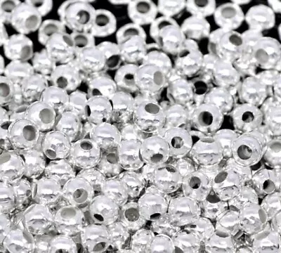 Silver Plated Round Ball Smooth Spacer Beads Choose 2.5mm3mm4mm6mm8mm • £2.20