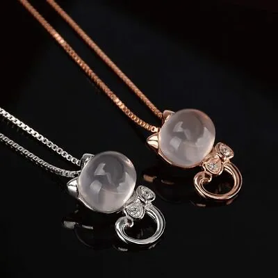 £3.49 • Buy Moonstone Cat Pendant Chain Necklace 925 Sterling Silver Women Jewellery Gift UK