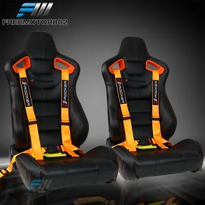 Adjust Universal Racing Seat Orange Bezel PU Carbon & Dual Slider & Seat Belt X2 • $394.99