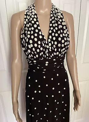 Evan-Picone 10 Black & Beige Polka Dot Marilyn Monroe Halter Fit & Flare Dress • $25