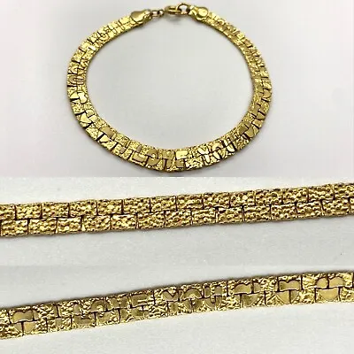 Gold Tone I Love You Hearts Textured Geometric Brick Bar Link 7” Bracelet • $15