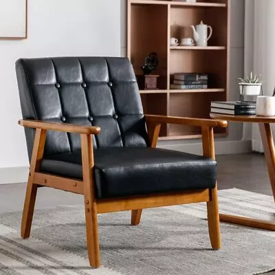 Mid Century Modern Arm Chair With Wood FrameLinen Fabric Comfy Reading Chair • $119.59