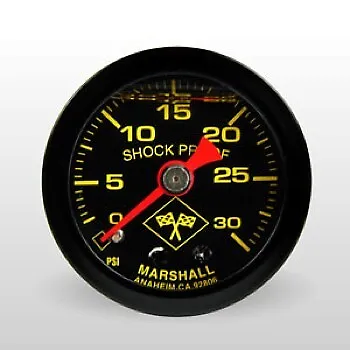 Marshall Fuel Pressure Gauge MNB00030; 0-30 Psi 1-1/2  Liquid Filled Blk/Yellow • $23.32