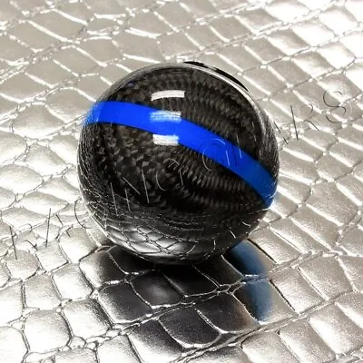 Real Carbon Fiber Ball Manual Mt Gear Shift Shifter Knob W/blue Stripe Universal • $23.95