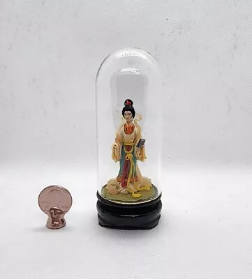 Miniature Dollhouse Asian Doll In Glass Dome Vintage Handmade Japan Estate • $0.99