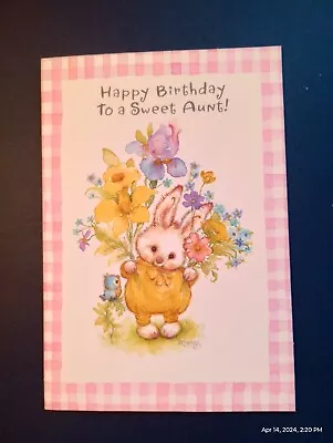 Vintage Birthday Card Bunny Rabbit Bluebird Flowers Mary Hamilton Used • $2.50