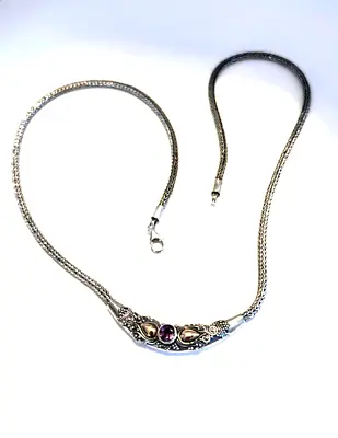 Vintage Bali 17  Necklace 925 Sterling Silver 18K Gold Accents Purple Amethyst • $75