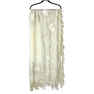 Antique 1920s Silk Embroidered Piano Scarf Delicate Lace & Fringe Ivory & Pink • $119.92