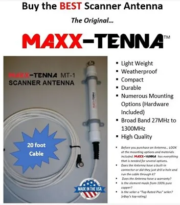 MAXX-TENNA In/outdoor Air Police Fire EMS Marine Scanner Antenna & 20' Cable • $36.99