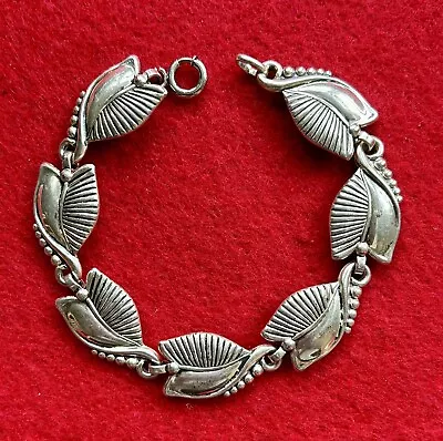 Vintage Danecraft Sterling Silver Leaf Links Bracelet • $19.99