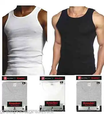3 Pk Mens 100% Cotton Ribbed A-Shirts Undershirts Wife Beater NEW Tank Tops • $11.99