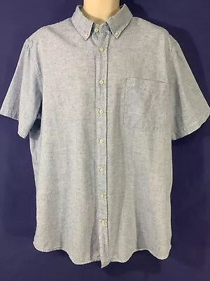 SONOMA Mens XXL TALL 2XLT Blue Button Up Short Sleeve Cotton Dress Casual Shirt • $14.99