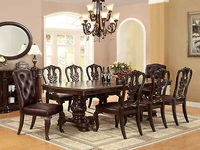Traditional Dark Cherry Finish 9 Piece Dining Room Rectangular Table Chairs ICC4 • $2798.85