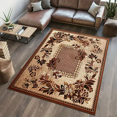 £77.99 • Buy Small Medium Extra Large Rug Designer Carpet Floral Pattern Beige Short Pile