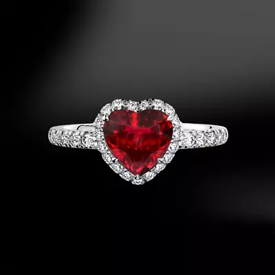 3Ct Heart Shape Red Ruby Vintage Women's Lab Created Ring 14K White Gold Finish • $120.99