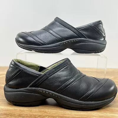 Merrell Encore Eclipse 2 Shoes Clogs Womens Size 7.5 Black Leather Slip-On • $18