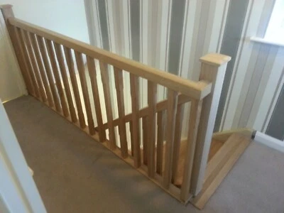 £527.85 • Buy Oak Staircase Chamfered Spindle Complete Landing Banister Set Incl. Newel Posts