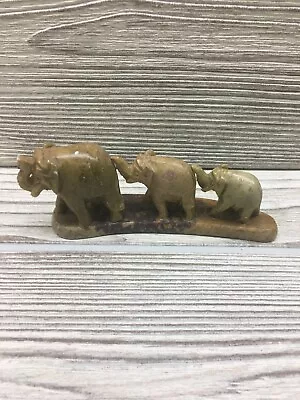 Hand Carved Elephant Family Figurine Marble Stone Hand Made In India Elephants 3 • $11.99