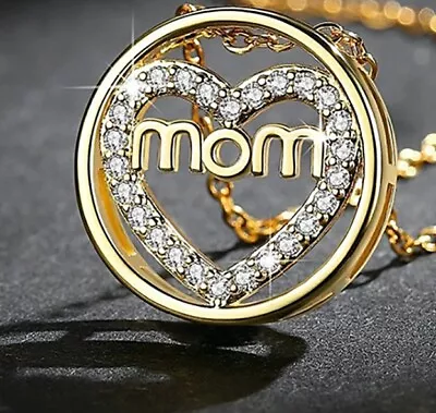 Womens 18K Gold Filled Over Sterling Silver Necklace With Mom Heart Pendant D861 • $25.95