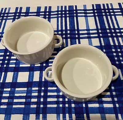 Vintage Wedgwood Midwinter Stonehenge White Two-Handled Soup Bowls Set Of 2 • $48